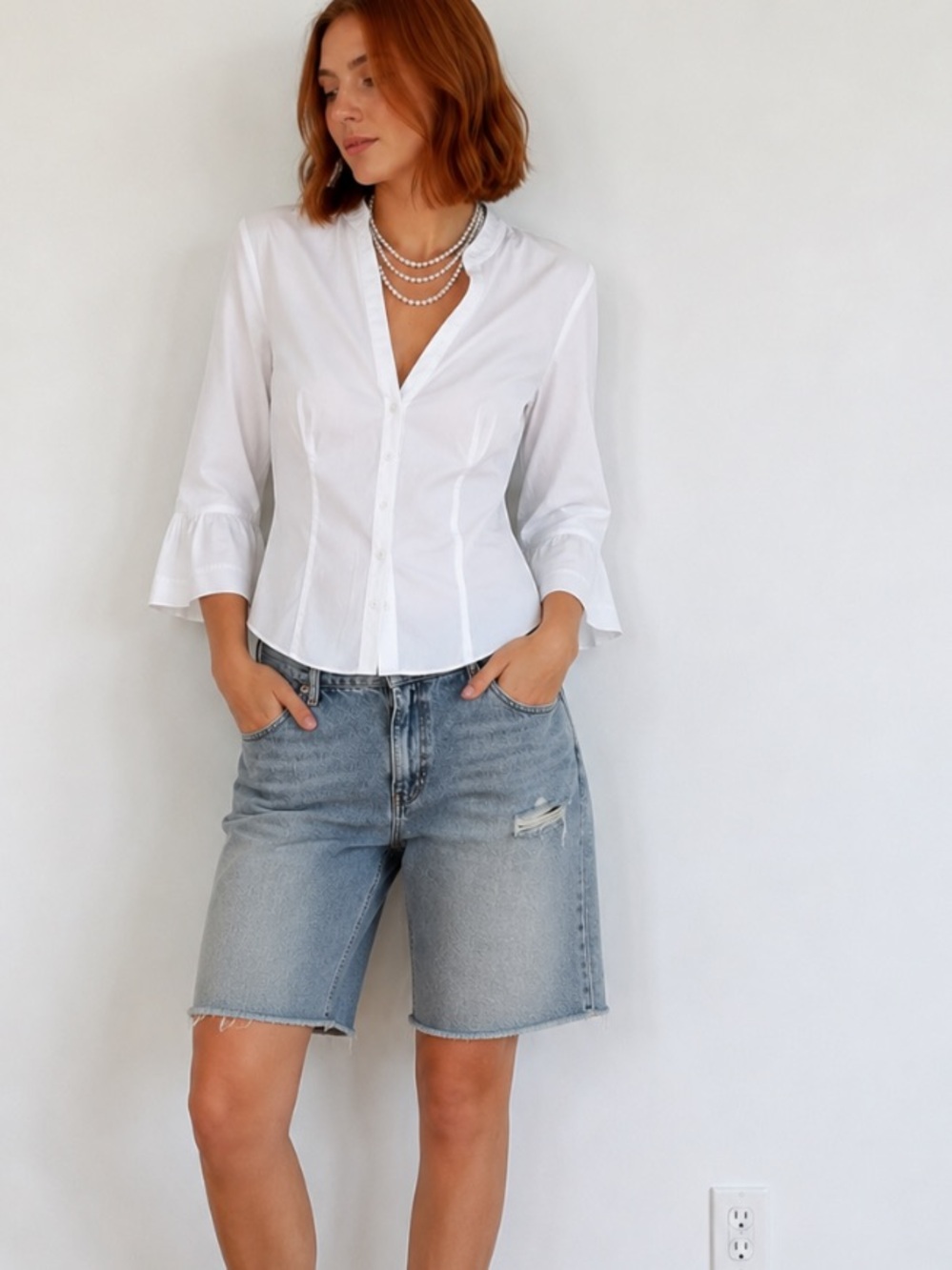 Veronica Beard White Button-Down Cotton Ruffle Cuffs Timeless Modern Shirt Sz 2